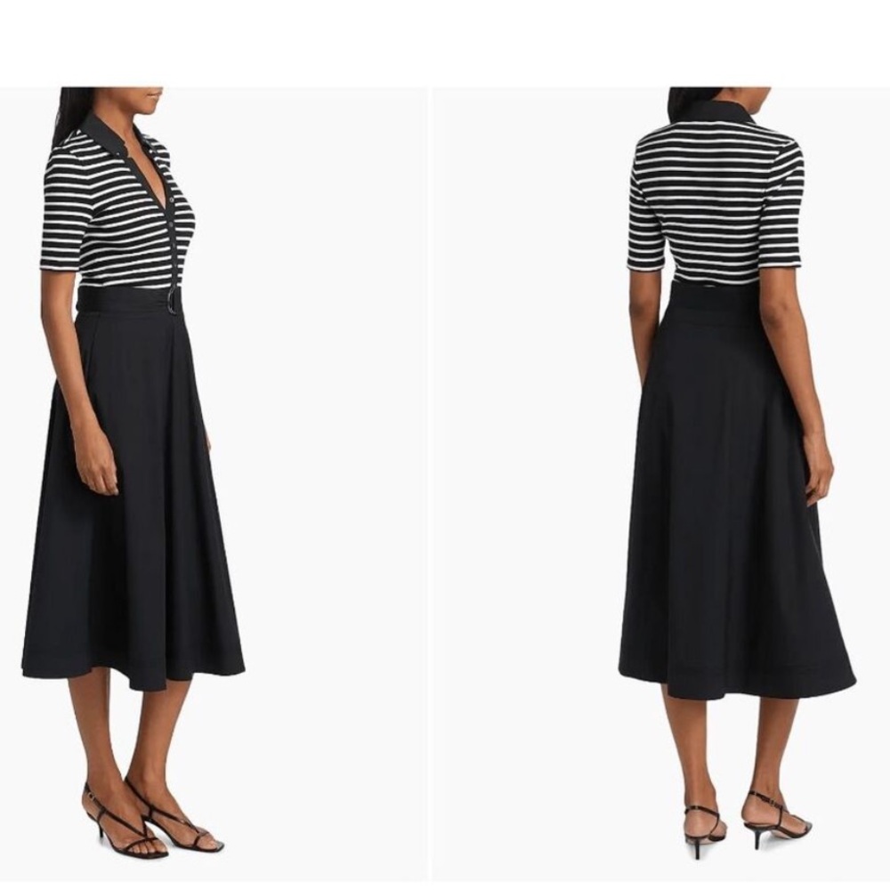 Veronica Beard Black & White Striped Polo Midi with Black Skirt - Picture 3 of 8